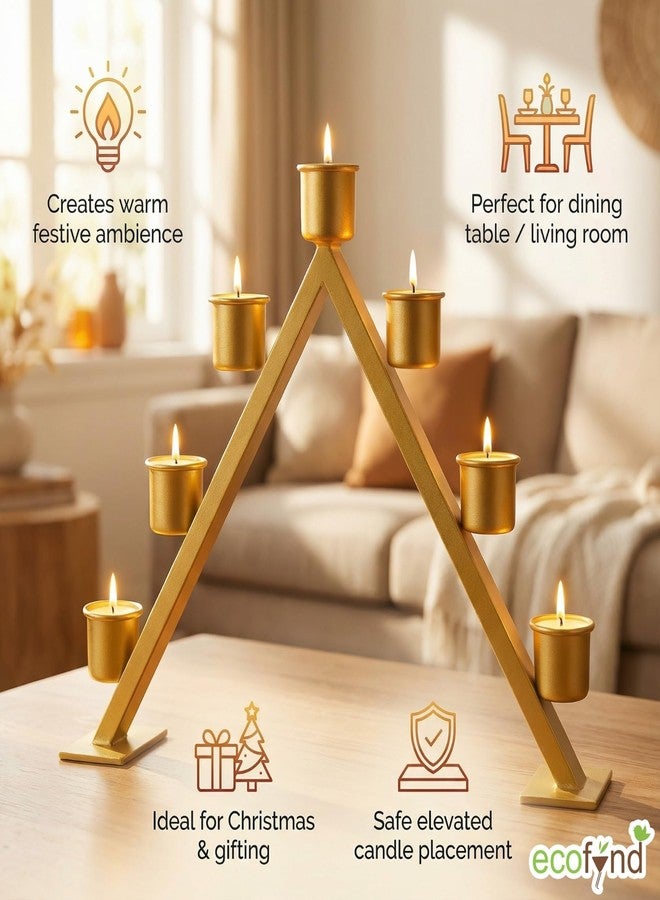 ecofynd Metal A-Frame Shape Multi-Candle Holder, (Pack of 1, Golden), Tapered Candle Stick Stand for Festival Gift, Decor, Dining Table Decoration, Home, Office (CH004) - Image 4